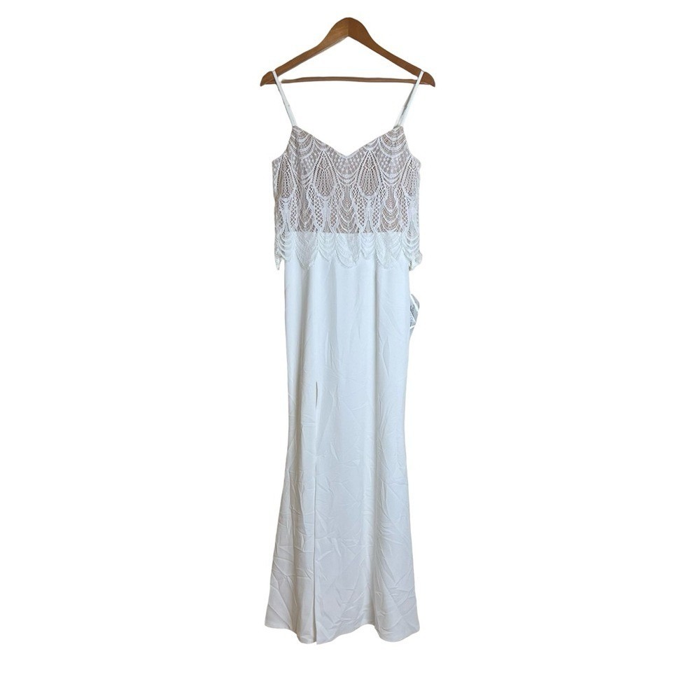 Dress The Population Roselyn Off White Lace Overlay Maxi Gown Ddr443-3053 Small